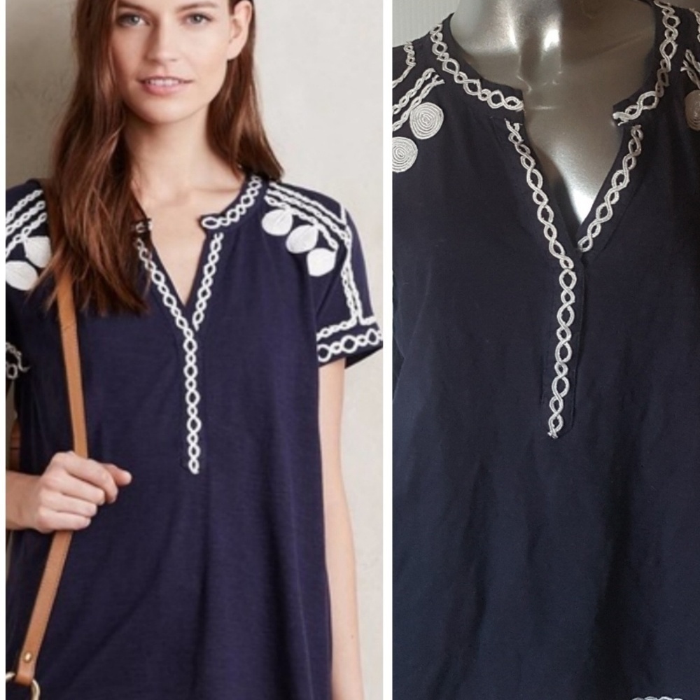 Akemi + Kin Anthropologie Blue Cotton Tunic Top Small
